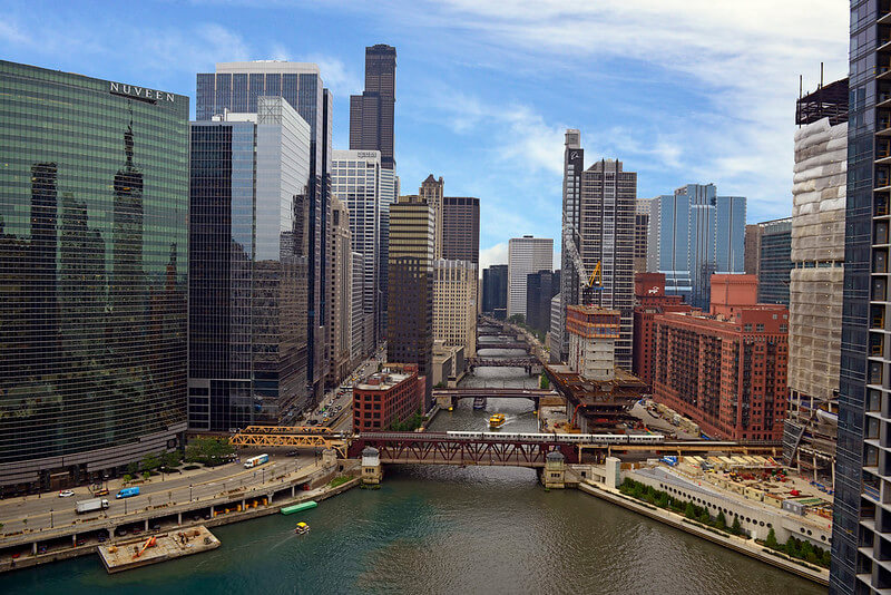 downtown chicago over the river