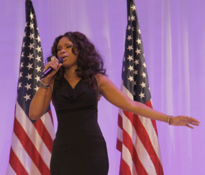 Jennifer Hudson, originally from Chicago, IL, sings at an event